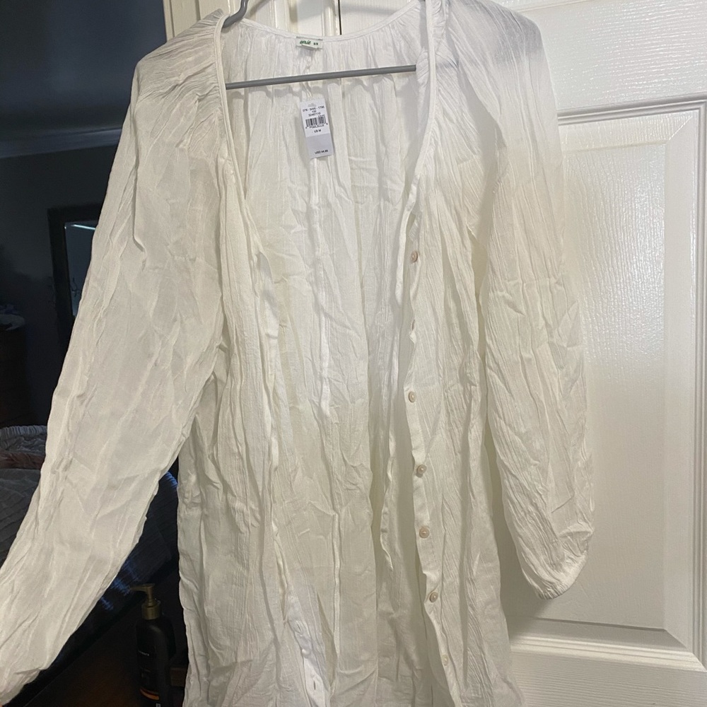 White flowy button down beach cover up AE